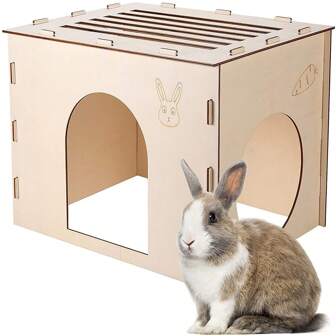 1 st/set houten konijnenschuilplaatskasteel, konijnenhuis en schuilplaats, houten konijnenschuilplaats, geschikt voor binnenhuis konijnen, hamsters en cavia's