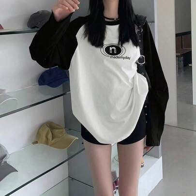 여성용 긴팔 래글런 슬리브 빈티지 프린트 디자인 자외선 차단 티셔츠, 가을/겨울
