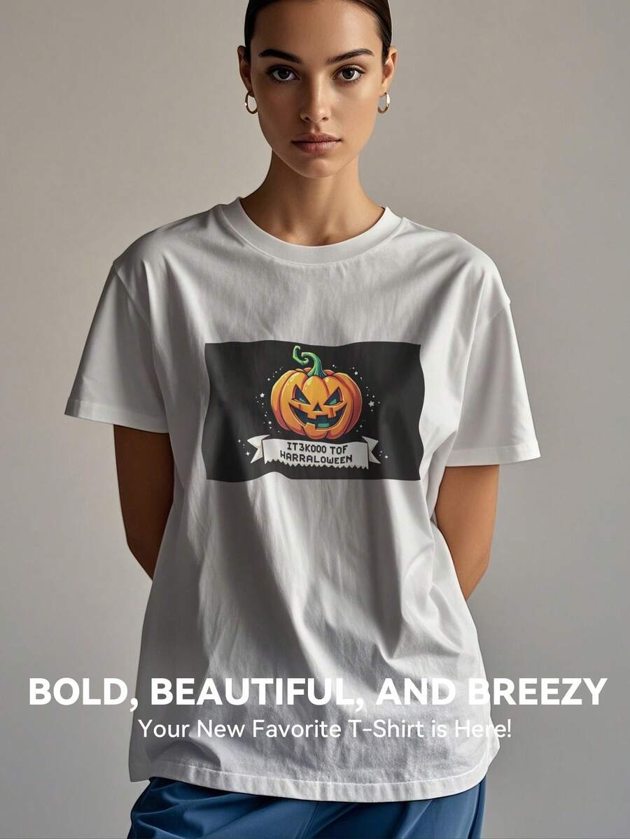 Women's Print Short Sleeve T-Shirt, Black & White Shirt, 180gsm Shirt, Crew Neck Short Sleeve T-Shirt, Breathable & Comfortable Casual Sports Fitness Tee, Casual Vintage Style, Suitable For Summer, Beach Holiday Crew Neck Short Sleeve Casual T-Shirt, Summer Tee