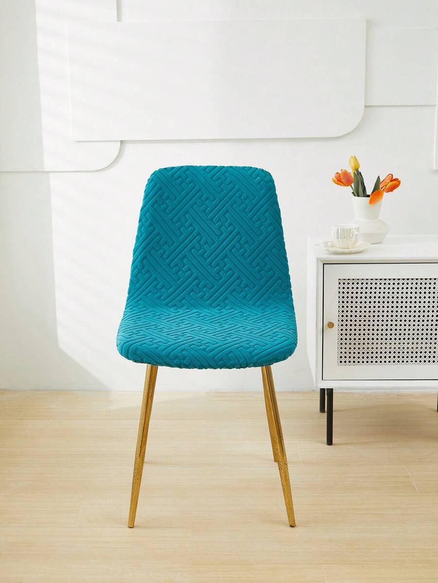 1 chiếc vỏ ghế cong tròn lưng ngắn bằng vải jacquard dày màu trơn - Màu xanh Ô liu - Xem 1