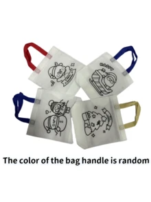 5 件卡通圣诞涂鸦礼品袋、手工 DIY 着色绘画手提袋、圣诞派对礼品袋（袋子款式和颜色随机搭配） - 彩色 - 查看 8