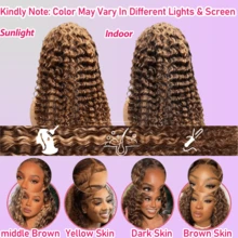 Highlight Ombre HD Transparent 13x4 Lace Front Wigs Human Hair 180% Density Honey Blonde 4/27 Deep Wave Lace Front Wigs Frontal Curly Wig Pre Plucked With Baby Hair