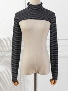 1 Stück Damen einfarbiger elastischer Spandex Rollkragen Raglanarm Bolero Schalkragen Fake Jacke Top, Langarm, vielseitige Farben, Herbst/Winter