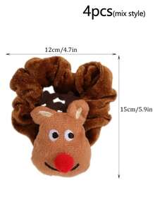 Bộ 4 dây buộc tóc nhung vải nỉ lễ hội Giáng sinh, hình tuần lộc và ông già Noel dễ thương, phụ kiện tóc 3D để tạo kiểu tóc ngày lễ - Nhiều màu - Xem 3