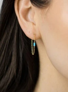 FOREVER QUEEN 1 件 925 纯银长方形链耳钉，白色、祖母绿、绿松石、蓝宝石、黑色、中性、金色、银色耳环，适合女士女孩 - 單隻耳環 - 查看 11