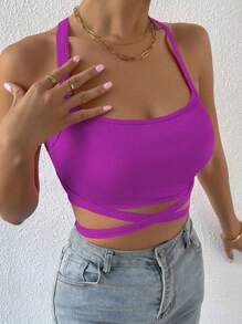 K&K FASHION WOMEN'S RIBBED CROPPED TOP - Màu Hoa hồng đỏ - Xem 5