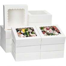 5/10/20/30件烘焙盒 6*6*3英寸 带窗口饼干盒 白色零食盒 派盒 糕点盒 适用于甜甜圈、巧克力草莓生日派对 - 白色 - 查看 1