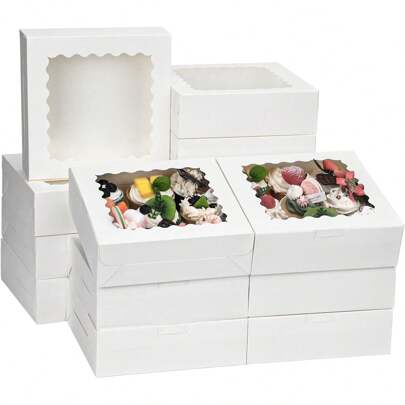 5/10/20/30 صندوق خبز بأبعاد 6*6*3 بوصة، صندوق بسكويت به نافذة، صندوق حلوى بيضاء، صندوق فطيرة وكعك للمناسبات، أعياد ميلاد للدونات والشوكولاتة والفراولة