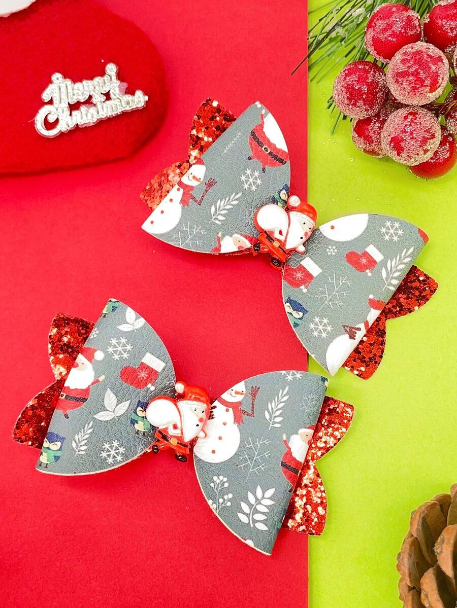 2 chiếc kẹp tóc lấp lánh thời trang Giáng sinh lấp lánh nơ ông già Noel tuyết kẹp tóc lấp lánh lễ hội phụ kiện tóc màu đỏ - Màu xanh lam - Xem 1