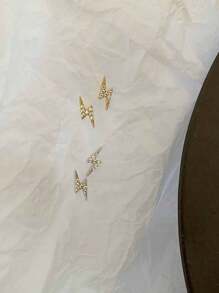 1 Pair Women S925 Silver Cubic Zirconia Lightning Bolt Stud Earrings, Creative Jewelry For Friends Gift, Party/Daily Wear - Lightning - View 3