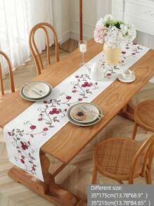 1pc Countryside Style Damask Fabric Decorative Table Runner With Embroidered Floral Applique, Suitable For Dining Table, Cabinet, Dresser, Desk, Outdoor Furniture, Home Decor, Gatherings, Parties, Weddings - Burgundy - View 3