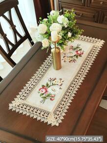 1 件涤纶亚麻面料刺绣蕾丝花边厨房餐桌旗、餐垫、桌布、家居装饰、家庭聚会、节日装饰、室内外、派对婚礼装饰 - 彩色 - 查看 4