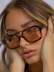 1 件复古方形时尚眼镜，女士时尚，豹纹框架时尚眼镜，户外旅行和海滩配饰，海滩配饰，女士眼镜，时尚基本款，秋冬夏季海滩度假，户外，旅行 - 彩色 - 查看 9