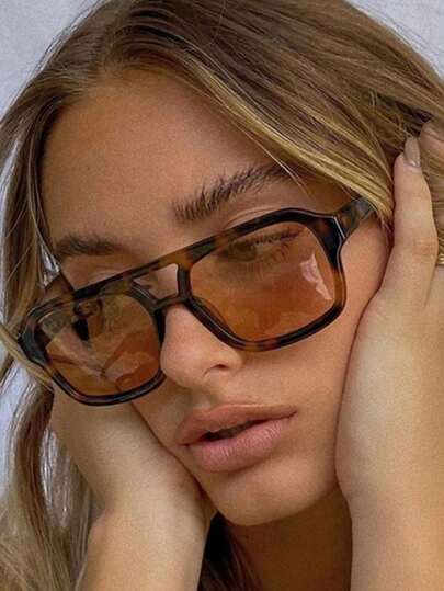 1 pieza Gafas de moda cuadradas retro, Gafas de moda de mujer con marco de estampado de leopardo, Accesorios de playa y viaje al aire libre, Gafas de mujer, Básicos de moda de sombreado, Para verano, playa, vacaciones, aire libre y viajes en otoño e invierno