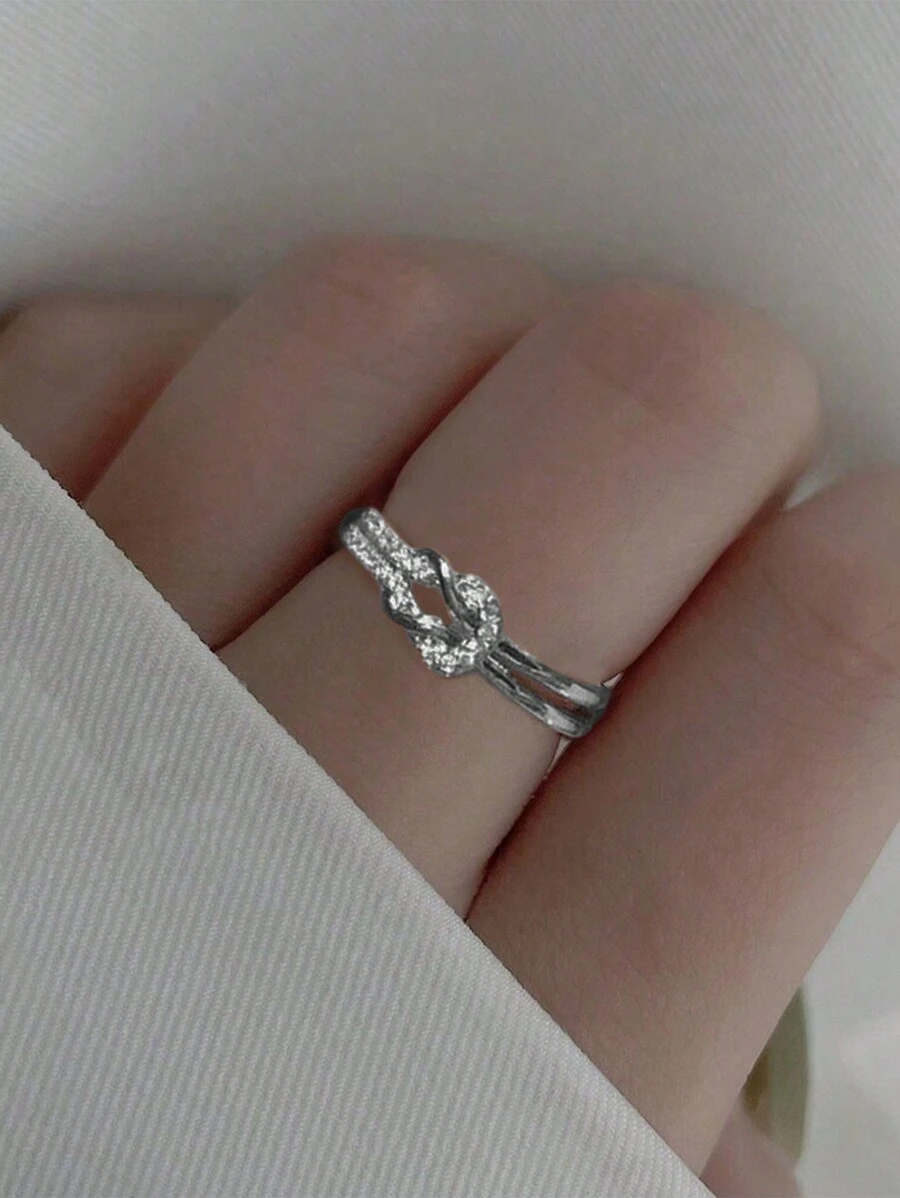 1 chiếc nhẫn Cubic Zirconia xoắn chéo sang trọng, màu bạc đồng, hàng ngày, tiệc tùng, đám cưới