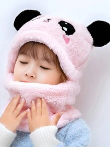 1pc Panda Children Hat With Scarf, Cute And Super Adorable Plush Warm Ear Protection, Suitable For Boys And Girls Ages 1-4, 4-6, 7-10, 11-Adult, For Indoor, Outdoor, Cosplay, Party, Children Gift