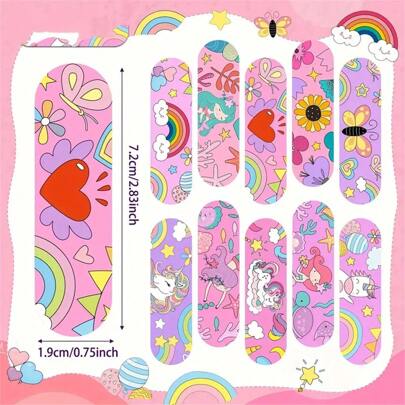 10/20/50pcs Rainbow Unicorn Pattern Bandages, Breathable Waterproof, 10 Assorted Designs Randomly Sent For Emergency Kit Bag