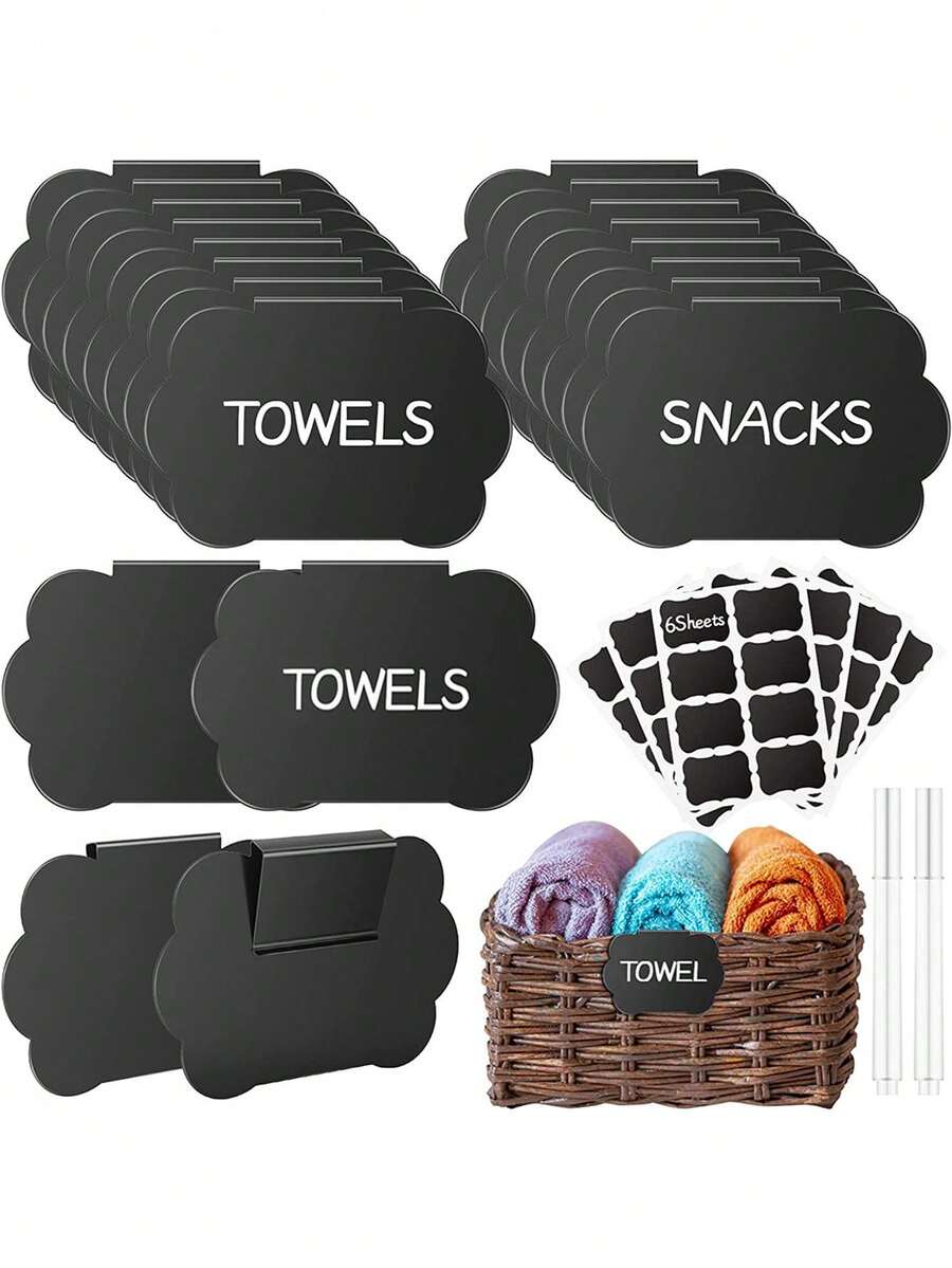 5 件/套 PVC 可拆卸黑板、篮子标签夹、储物盒标签、可重写价格标签 - 黑色 - 查看 1