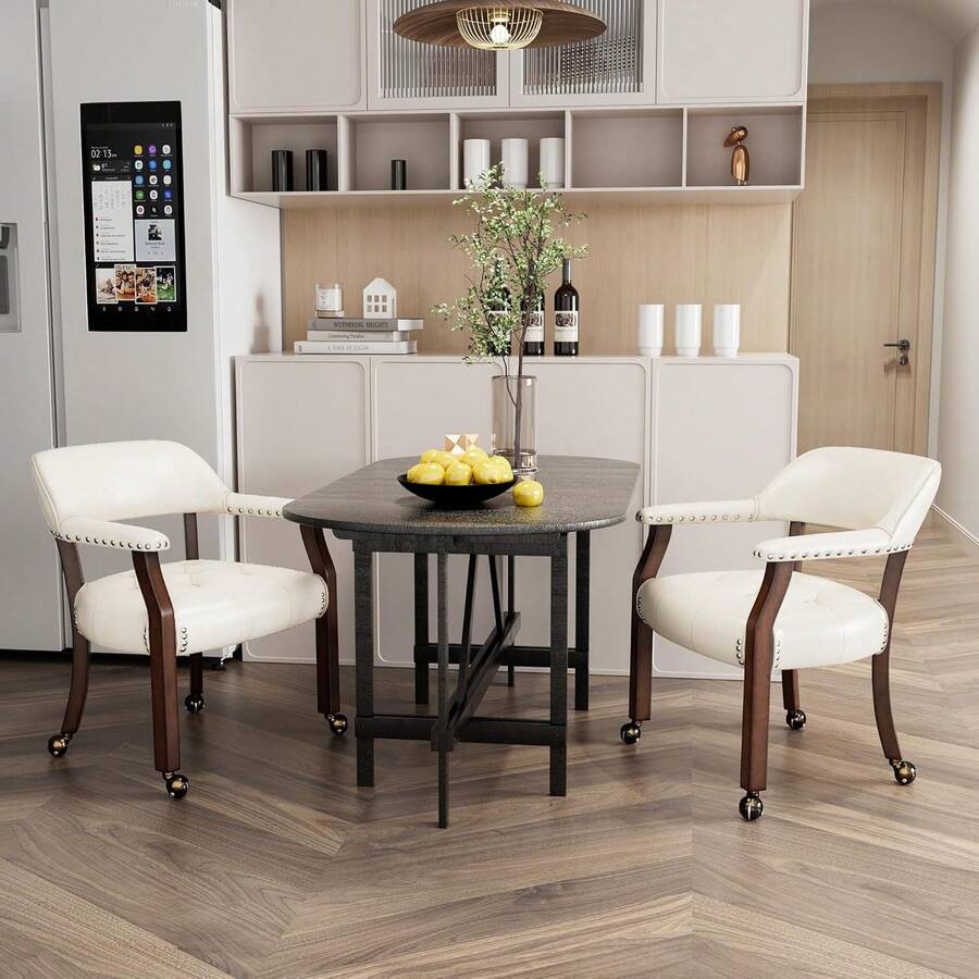 Dining Chair With Casters Set Of 4, Accent Kitchen Table Chairs With ...