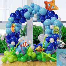 139 件海洋主题气球拱门套装，配有海藻、鱼、海马、海星、铝箔气球和蓝色/绿色乳胶气球，适用于游泳池、海滩、生日、单身派对、结婚周年纪念日拍摄装饰 - 彩色 - 查看 1