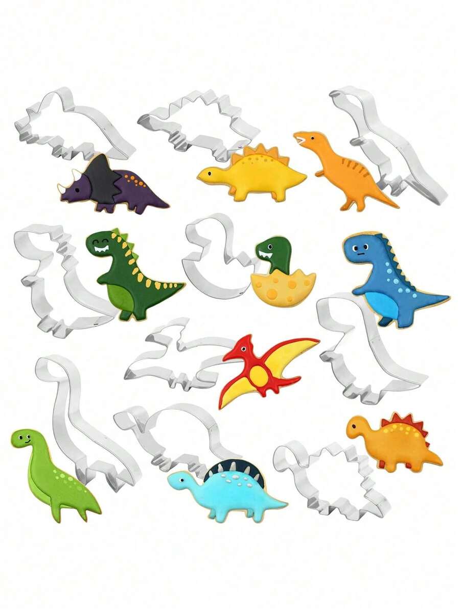 10 件恐龙形不锈钢饼干切刀/模具套装，DIY 饼干、巧克力、蛋糕 - 餅乾模 - 查看 1
