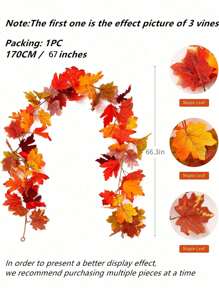 1 件 170 厘米多色枫叶人造藤蔓，丝绸布，适用于秋收节家居装饰、桌面、壁炉、楼梯栏杆、门框装饰、秋季装饰、秋季、假植物 - 彩色 - 查看 2