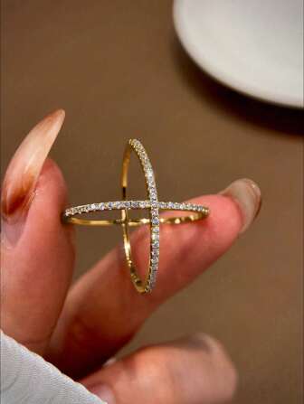 1入組S925純銀X字型女戒，S925純銀精美珠寶，復古派對禮物，適用於女孩和教師