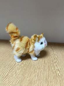 栩栩如生的猫毛绒玩具，可爱的猫咪雕像，仿真猫科动物装饰，圣诞节/生日礼物 - 黃紅色 - 查看 7