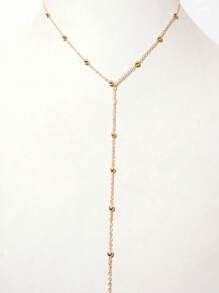 1 chiếc dây chuyền mặt dây dài, kiểu chữ Y với hạt tròn, thích hợp cho phụ nữ và bé gái đeo hàng ngày (số lượng hạt có thể khác nhau) - Vàng - Xem 3