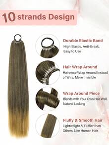 26 英寸/34 英寸马尾辫接发，多功能松紧带深棕色至棕色混合棕色马尾辫耐热接发，适合女性，长直发 DIY 环绕马尾辫柔软天然合成马尾辫，适合女性日常角色扮演和圣诞节音乐节狂欢节新年礼物 - 彩色 - 查看 6