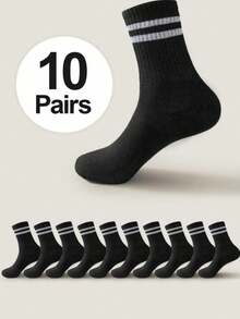 5/10 đôi tất dài đến bắp chân màu trơn Unisex, phù hợp cho cả nam và nữ mặc hàng ngày - Nhiều màu - Xem 3