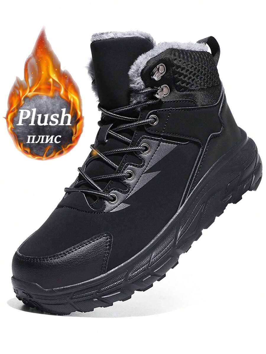 Giày đi tuyết mùa đông ấm áp ngoài trời cho nam Giày mùa đông chống trượt Giày đi bộ đường dài Giày thể thao nam chất lượng cao Chống gió Chống thấm nước Giày thường ngày cho nam - màu đen - Xem 1