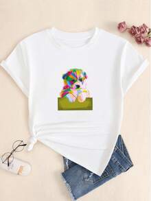 Printed T-Shirt Dog Design Colorful Women's Blouse Casual T-Shirt Fashion Premium Comfort Cotton Candy Sexy Sophisticated Versatile Hot Girl Tight Elegant Comfortable - trắng - Xem 1