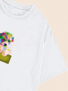 Printed T-Shirt Dog Design Colorful Women's Blouse Casual T-Shirt Fashion Premium Comfort Cotton Candy Sexy Sophisticated Versatile Hot Girl Tight Elegant Comfortable - trắng - Xem 4