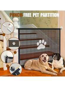 1pc Random Delivery Pet Isolation Fence, Mesh Dog Gate Foldable Magic Pet Gate, Extra Wide Pet Isolation Fence Full Enclosure, Portable Foldable Pet Isolation Fence, Home Dog Fence Safety Protective Net, Pet Gate - Multicolor - View 8