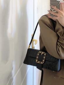 Fashionable Versatile Casual Commuter Armpit Texture Baguette Bag, Suitable For Dating, Valentine's Day Gift, Daily Use - Black - View 2