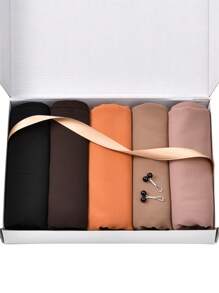 1 boîte 5 pièces foulards en chiffon de couleur unie + 2 pièces pinces à cheveux, ensemble de foulards, turbans pour le port casual quotidien, ensemble de foulards légers et respirants, boîte cadeau, cadeau de vacances