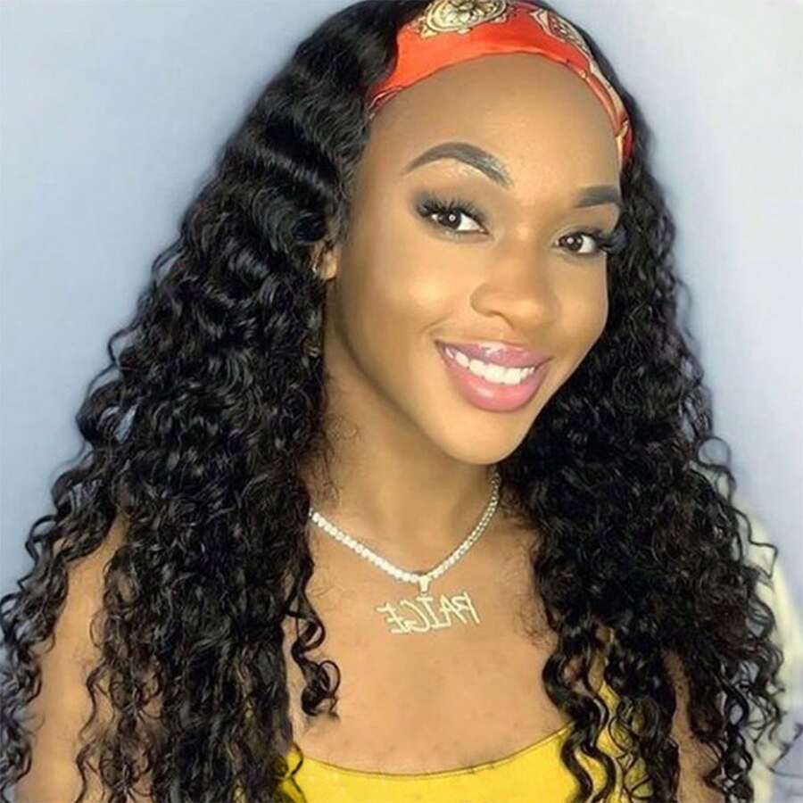 40 Inch Deep Wave Human Hair Headband Wigs For Women Curly Wig Fall Machine Made Brazilian Remy Human Hair Wear And Go Glueless Wigs - Natural Black - View 1