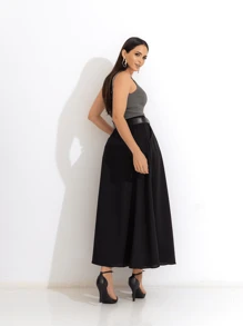 Elegant Women's Fashion Long Linen Skirt - 黑色 - 查看 2