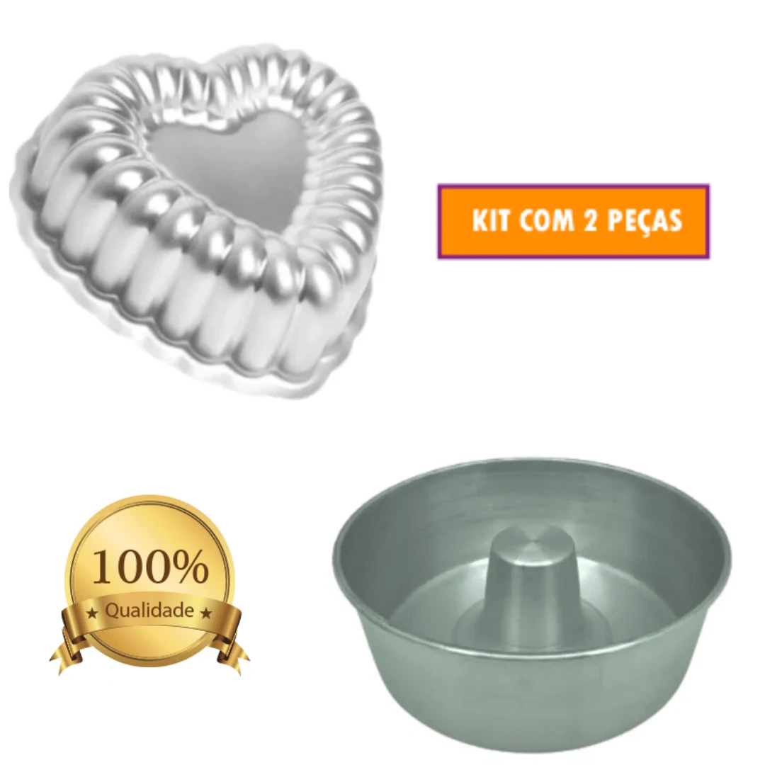 Kit De 1 Forma Coração Gomado Ballerine Decorado + 1 Forma Bolo Pudim Com Furo Cone Canudo
