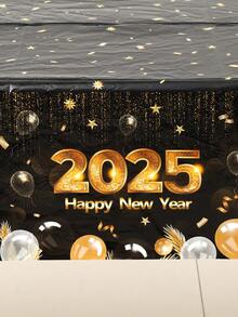 1 tấm khăn trải bàn tiệc mừng năm mới màu đen vàng 130*220cm, khăn trải bàn hình chữ nhật bằng nhựa PE dùng một lần cho trang trí đêm Giáng sinh năm mới 2025, khăn trải bàn trang trí hoàn hảo cho phòng tiệc gia đình, trang trí bàn tiệc quà tặng - năm mới vàng đen - Xem 6