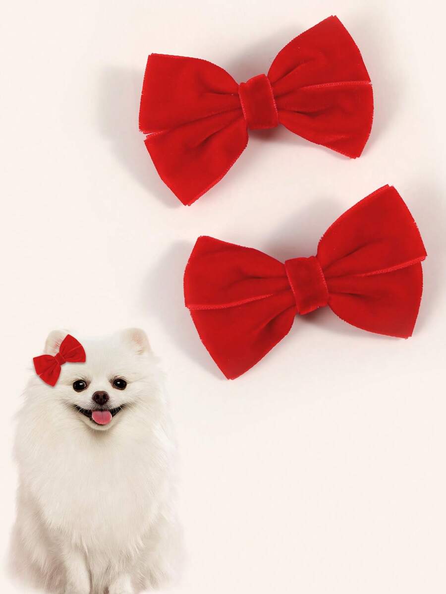 2 Stücke rote Hunde Haarschleife, exquisites handgefertigtes Haaraccessoire Bogen, Haarklemmen als Dekoration für Heimtierprodukte und Dekorationszubehör