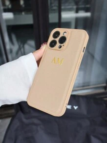鳄鱼手机壳个性化金色字母皮套适用于 iPhone 16 15 14 13 12 11 Pro Max 16 Plus 防震手机保护套 - 卡其色 - 查看 3