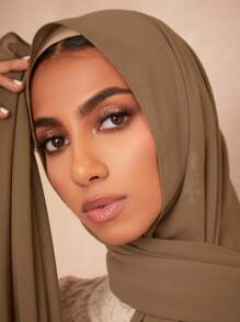 1pc Basic Pearl Chiffon Muslim Hijabs Scarf, Daily Wear - Multicolor - View 28