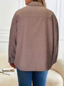 Plus Size Casual Solid Color Shirt Collar With Fake Pocket Jacket