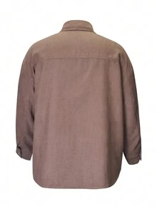 Plus Size Casual Solid Color Shirt Collar With Fake Pocket Jacket