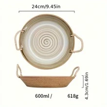 1 件手工粗陶盘子复古陶瓷家用盘子日式水果盘 - 彩色 - 查看 8