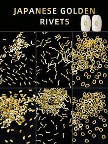 20Pcs 3D Gold Metal Nail Accessories, Gemstones In The Shape Of Rivet Circles, Rivet S Shapes, Rivet Peanuts, Etc., Nail Art Products For Women And Girls(Random)