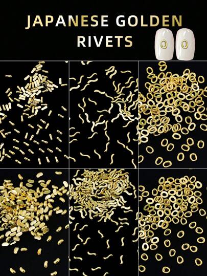 20Pcs 3D Gold Metal Nail Accessories, Gemstones In The Shape Of Rivet Circles, Rivet S Shapes, Rivet Peanuts, Etc., Nail Art Products For Women And Girls(Random) Nail Supplies Nails Nail Charms