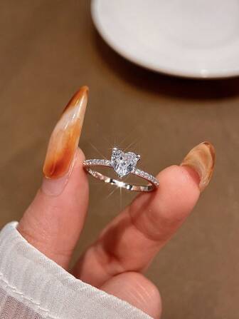 خاتم خطوبة 1 قيراط رائع بشكل قلب عديم اللون موجسانايت راين ستون، مجوهرات زفاف راقية للنساء، خاتم زفاف، مجوهرات خطوبة للهدايا العشق في عيد الحب